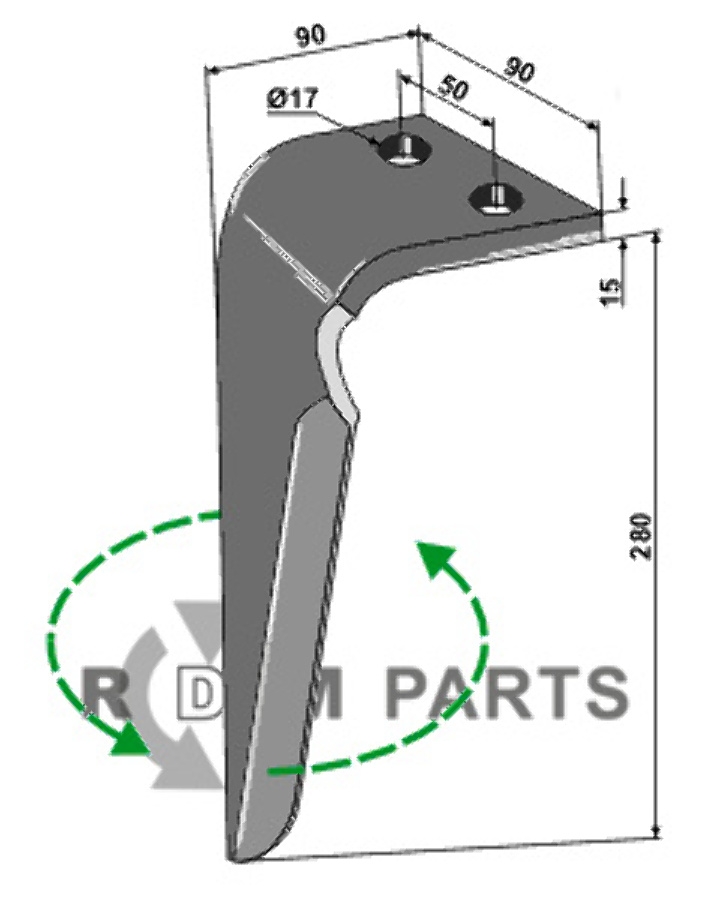 Tine for rotary harrows, left model fitting for Sicma 052801