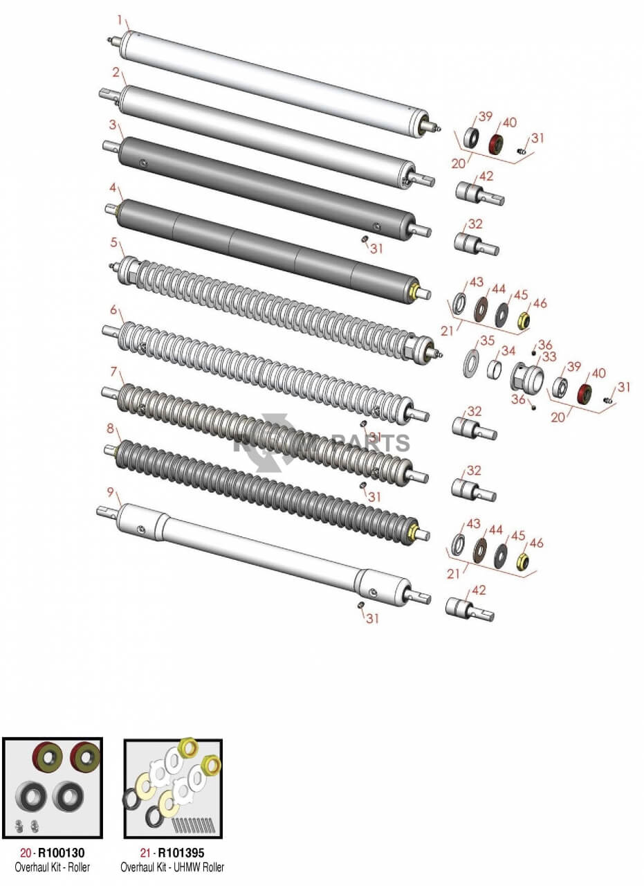 Replacement parts for Jacobsen Eclipse 118F & 122F Front Rollers