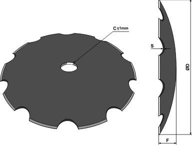 Notched discs for assembling on round shafts