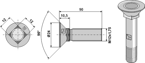 Pflugschraube m12x1,75 verzinkt 1290810z