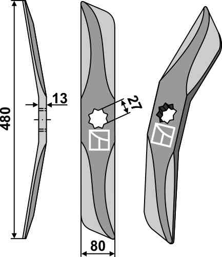 Rotary harrow-blade straight from boron steel, right