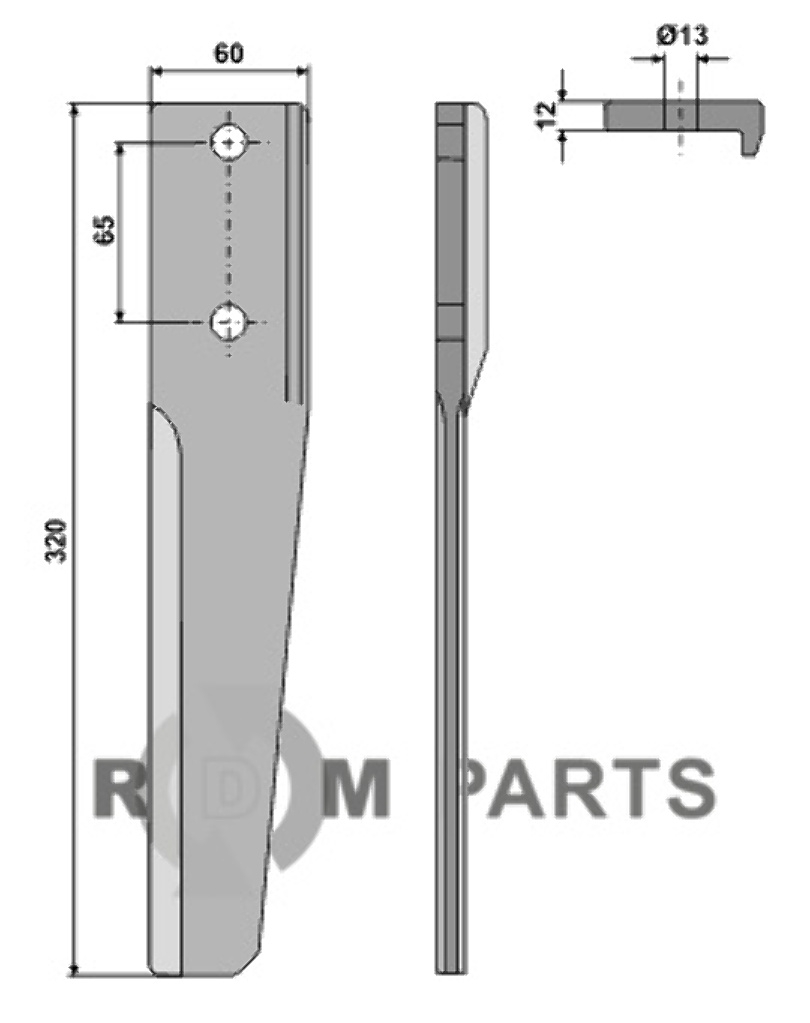 Tine for rotary harrows, right model fitting for Breviglieri 0032711 (T50 - T51)