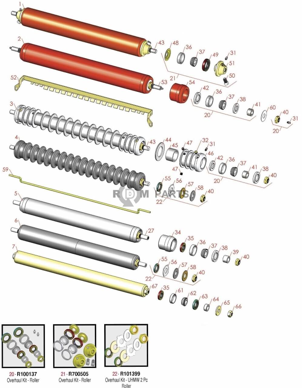 Replacement parts for Jacobsen LF-135, LF-3400 & LF-3800 Rollers