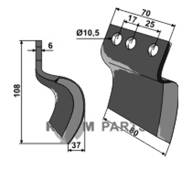RDM Parts Mes voor grachtenfrees - rechts