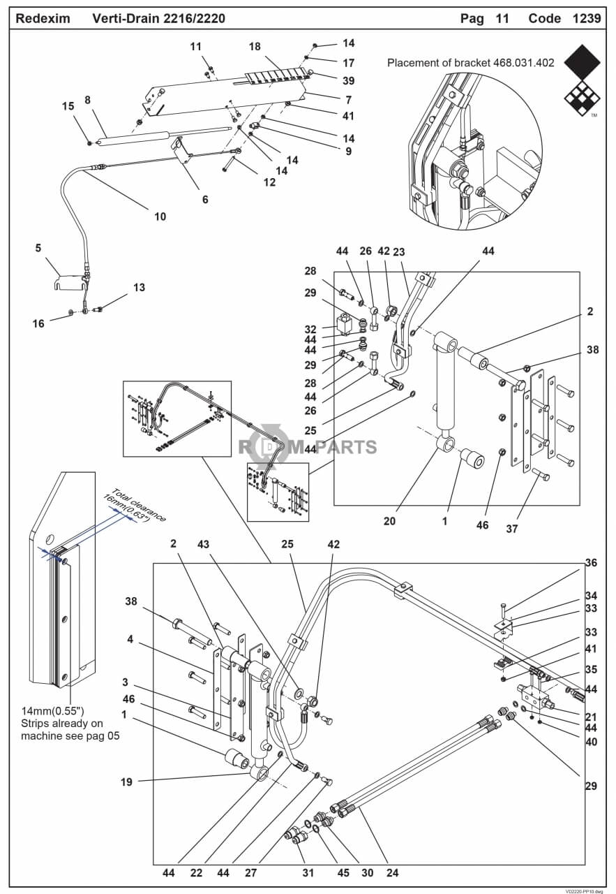 Replacement parts for VD2216-2220 Hydraulische hoogteinstelling