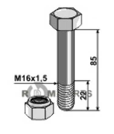 RDM Parts Bolt with self-locking nut - M16x1,5 - 10.9 fitting for Vogel u. Noot 523740