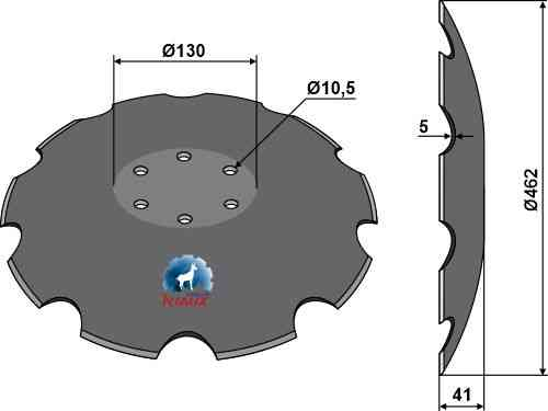 Notched disc with flat neck Ø462 fitting for Lemken 3490471