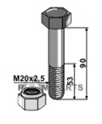 RDM Parts Bolt med låsemøtrik - M20 x 2,5 - 8,8 egnet til Vogel u. Note 523804