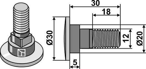 Bolt for rotary mower blades - M12x1,75 - 10.9 fitting for Kuhn 56403000