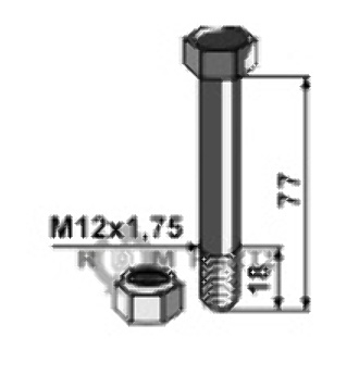 Bolt m12x1,75x77 - 10.9 m. låsemøtrik 63-1277