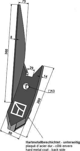 Lateral cultivator point - left fitting for Lemken Karat 3374447