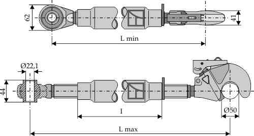 Top-links M 30 x 3,5 with automatic hook and tie-roads