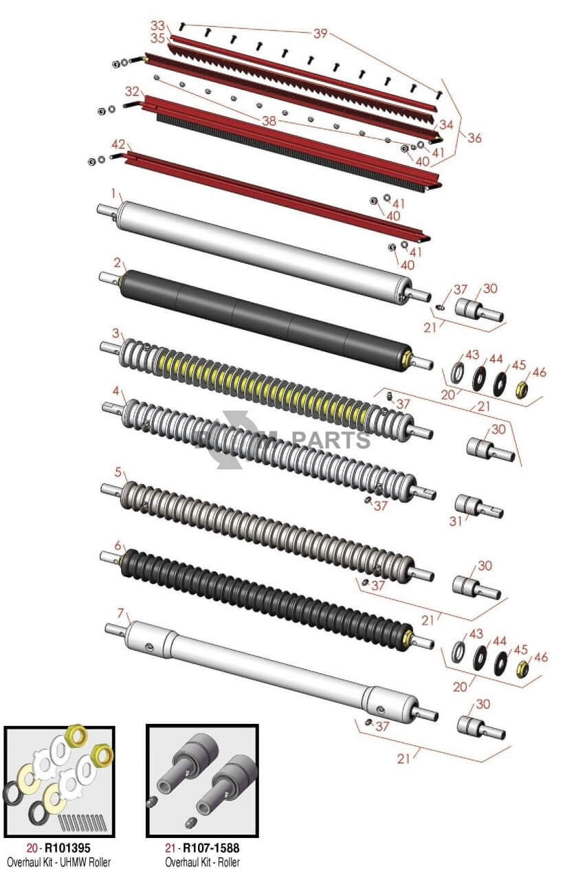 Replacement parts for Front Rollers Model 04050 04051 & 04052