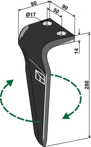 Tine for rotary harrows, right model fitting for Maschio / Gaspardo 38100222