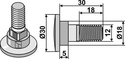 Bolt for rotary mower blades - M12x1,75 - 12.9 fitting for Greenland B1374593