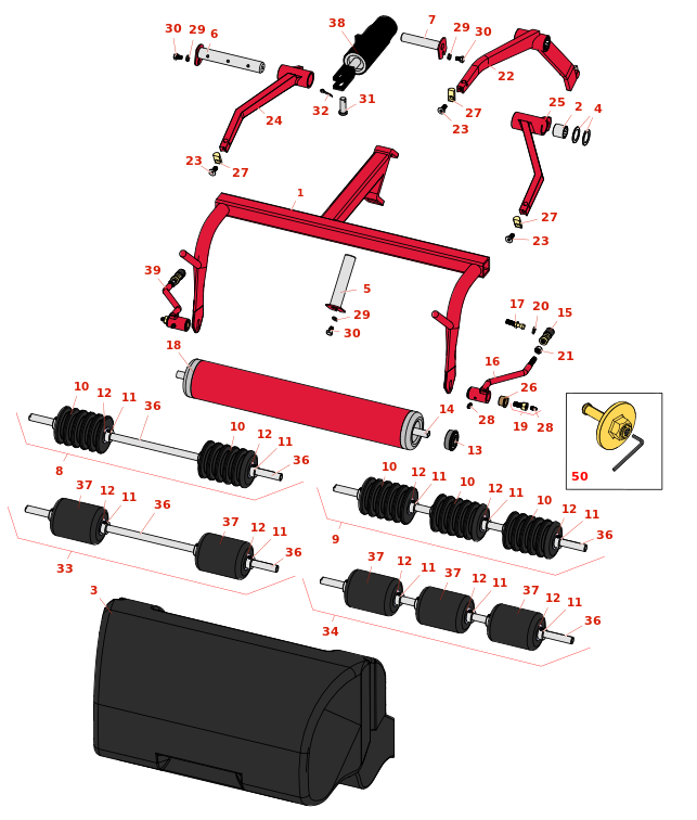 Toro Greensmaster 300 Pull Frame, Roller & Basket