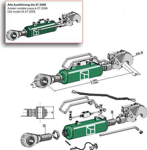 Hydraulische topstang met vanghaak en spindel