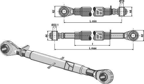 Top-link with hardened tie-rod M30 x 3,5