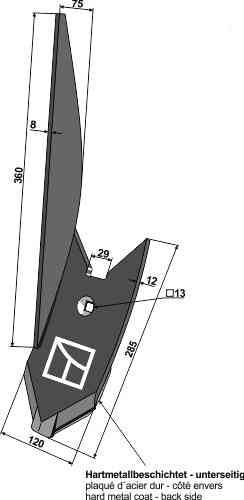 Lateral cultivator point - left fitting for Lemken Karat 3374445