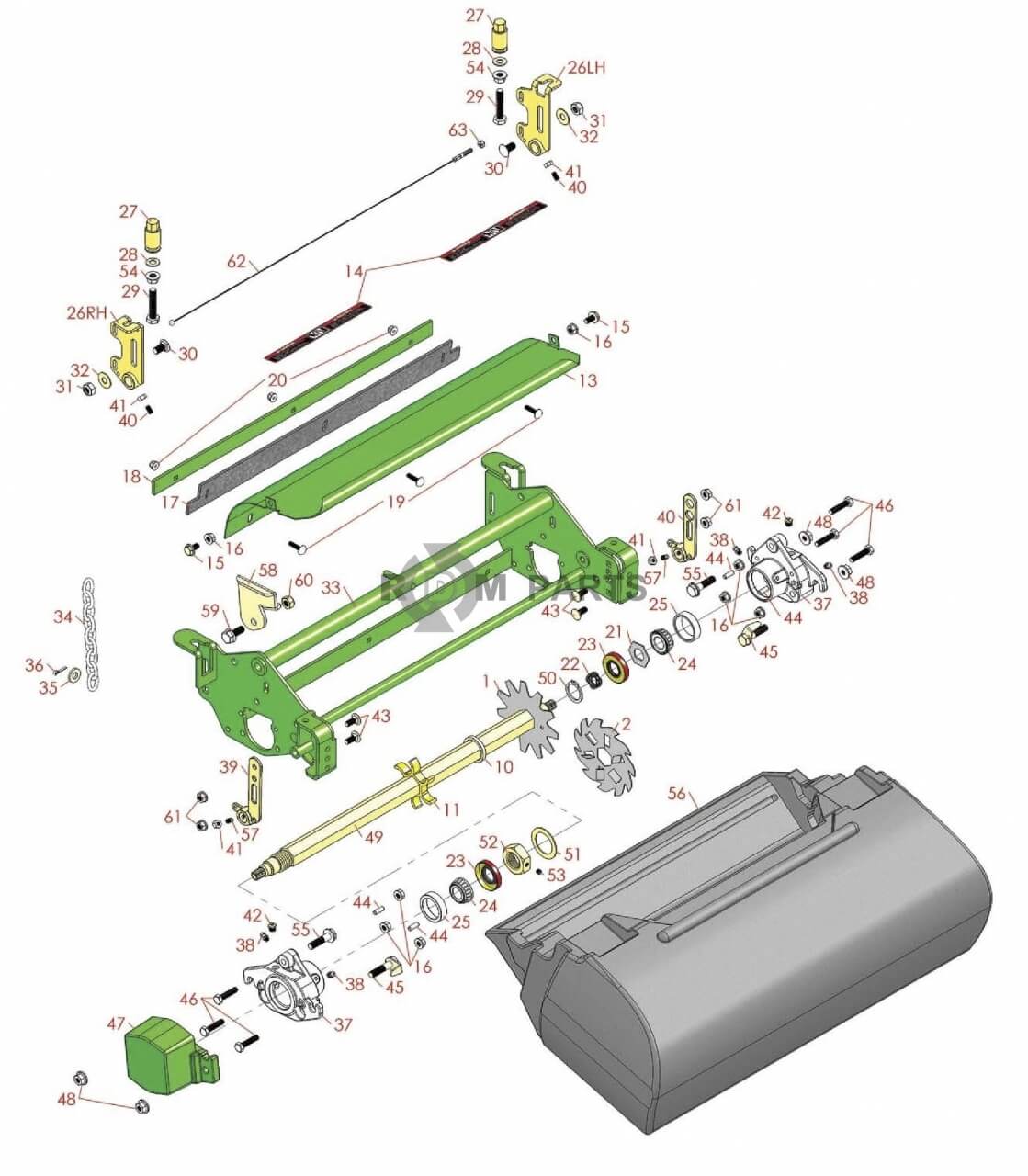 Replacement parts for John Deere 2500,2500A, 2500B, 2500E & 2500E Hybrid verticut