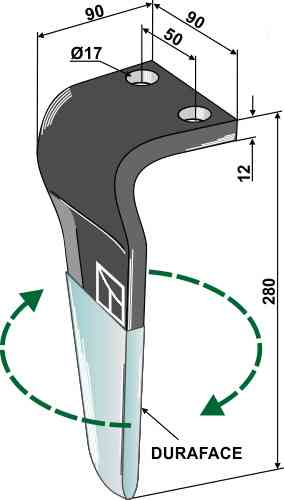 Tine for rotary harrows (duraface) - right model rh-51-der-dura
