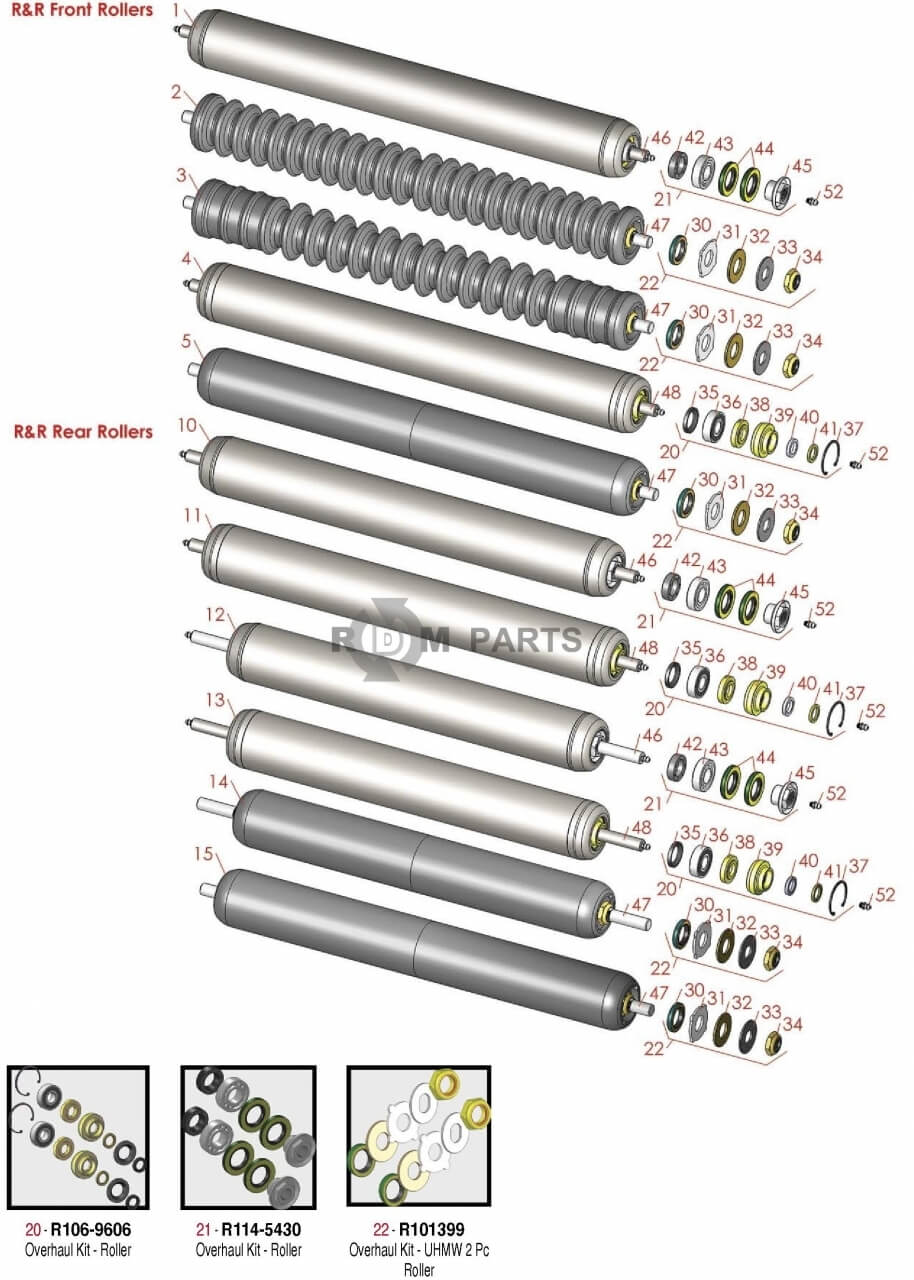 Replacement parts for RM 5510D & 5610D Rollers DPA unit Model 03681 & 03682