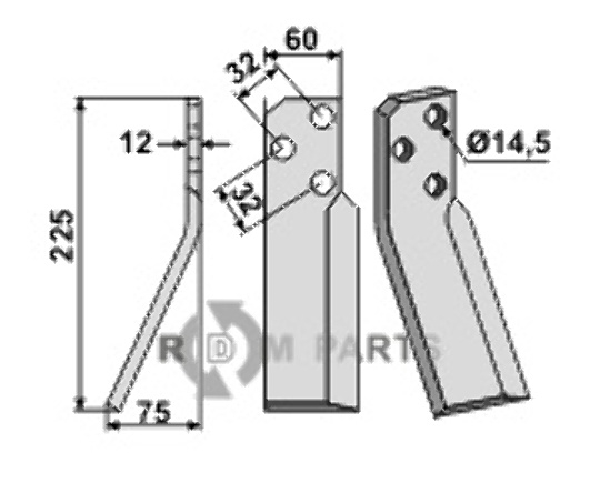 Rotary tine, left model fitting for Renter L.M.T. RTG Rotary tine, left model fitting for Renter L.M.T. RTG