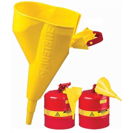 Safety can funnel w/flexible hinge