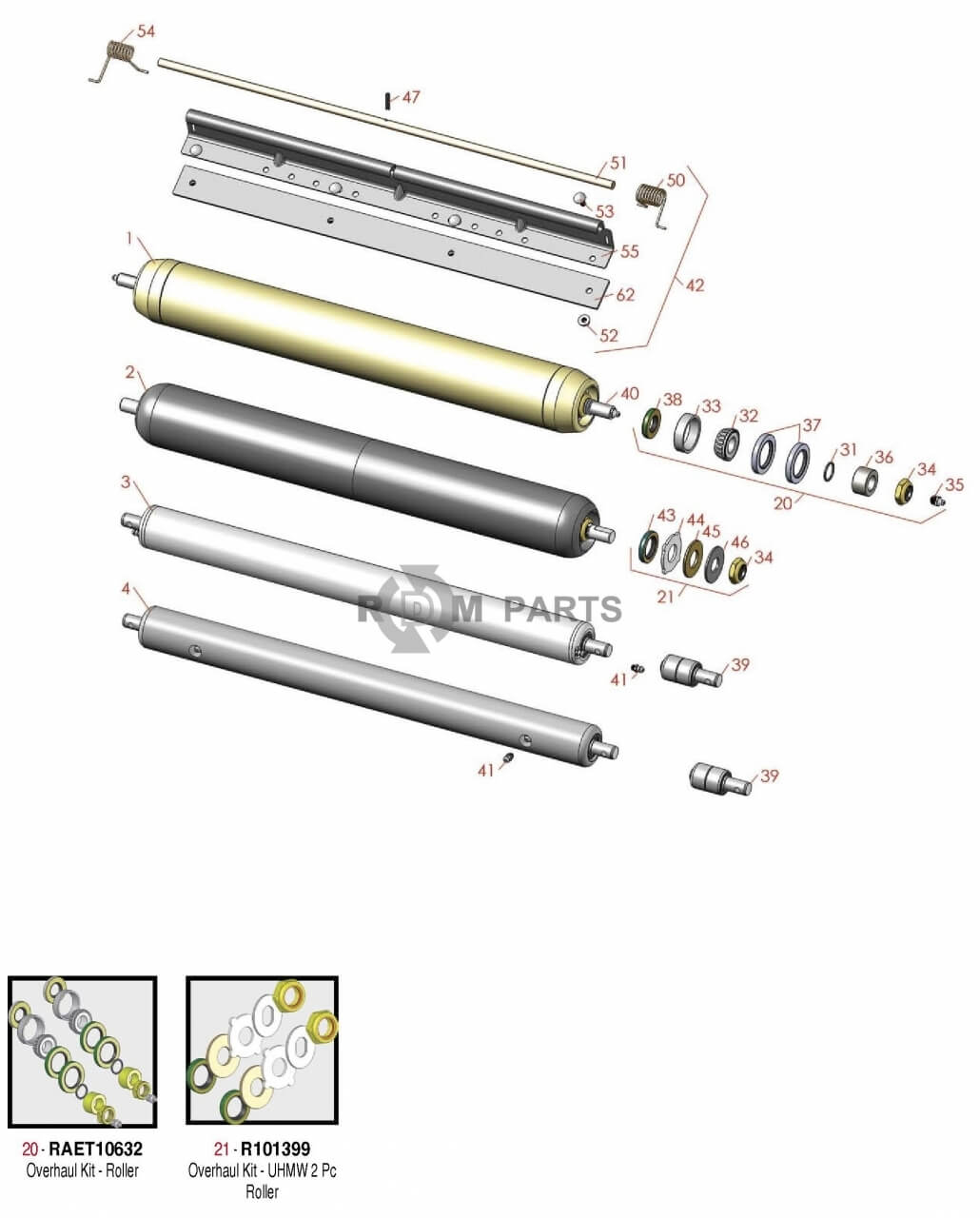 Replacement parts for Rear Rollers tot serie nummer 020000