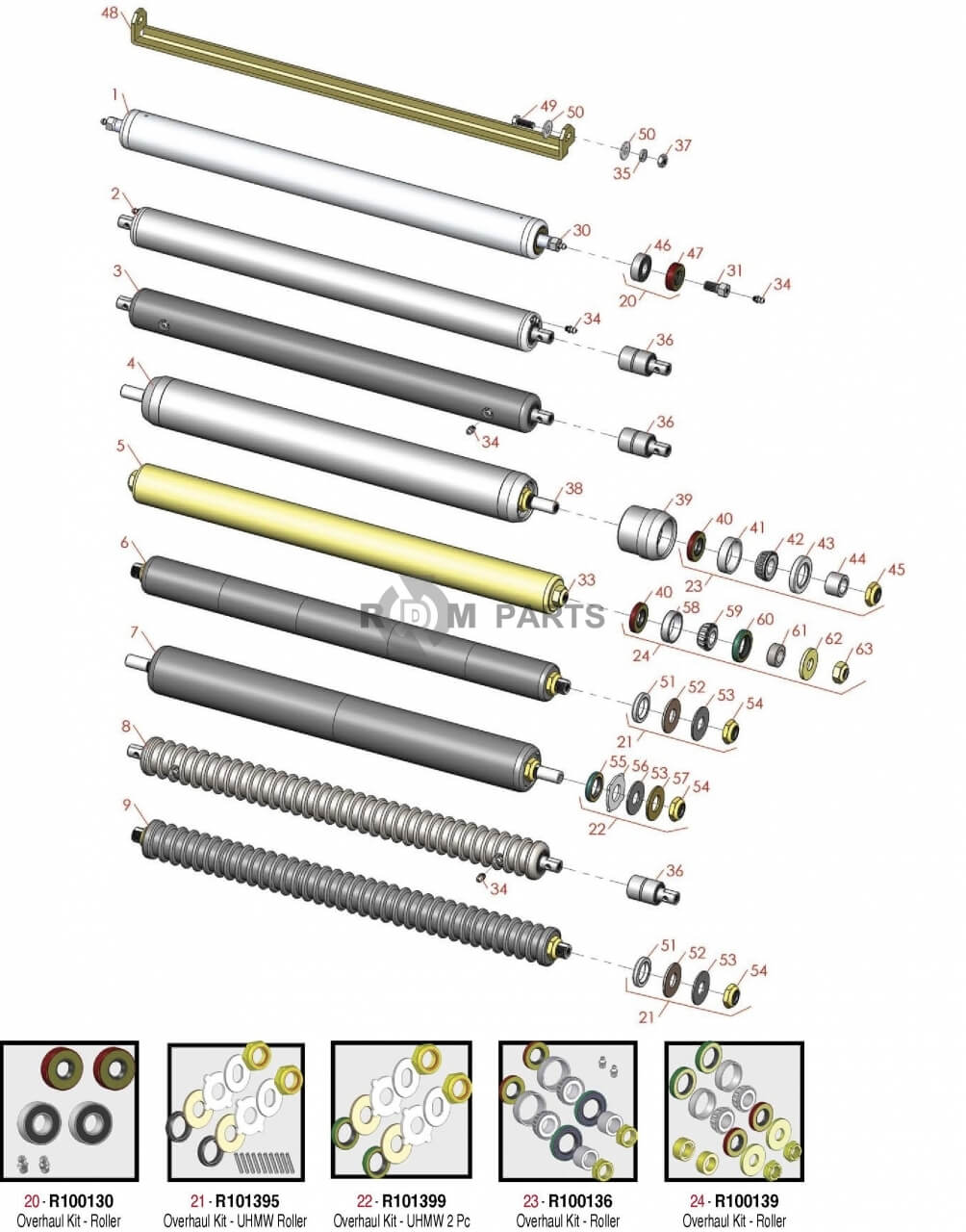 Replacement parts for Jacobsen E-Plex & E-Plex II Rear Rollers