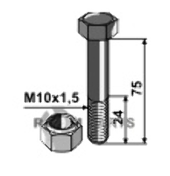 Bolt m10x1,5x75 - 12.9 m. låsemøtrik 63-vot-91