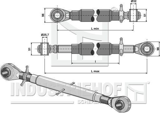 Top-links with hardened tie-rod M36 x 3 Top-links with hardened tie-rod M36 x 3