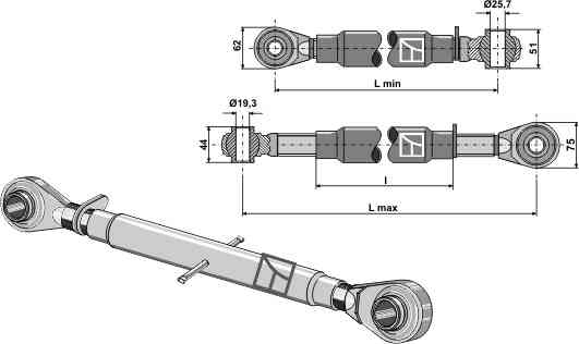 Top-links with hardened tie-rod M30 x 3,5