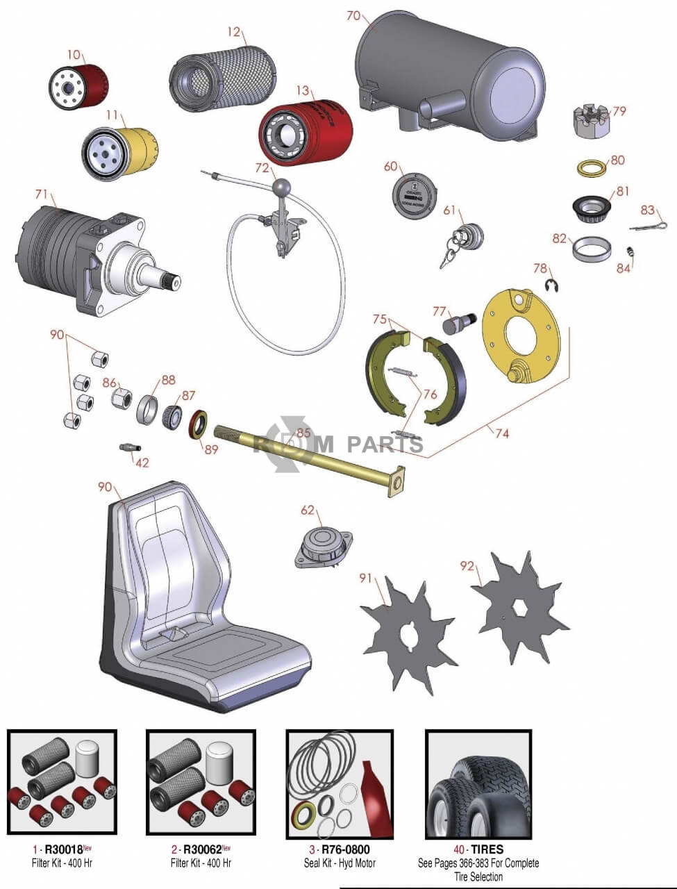 Replacement parts for Toro 3250 Filters rear wheels & control