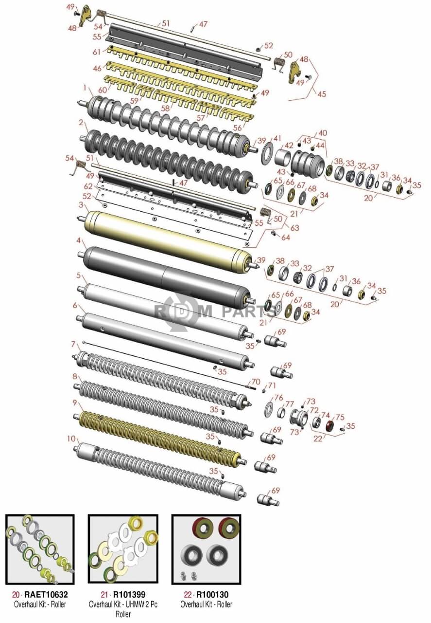 Replacement parts for Front rollers tot serie nummer 020000