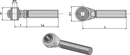 Hardened tie-rod for top-link M30x3,5