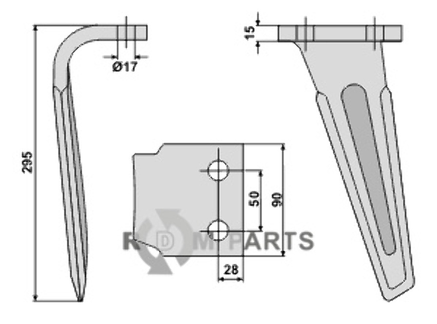 Tine for rotary harrows, left model