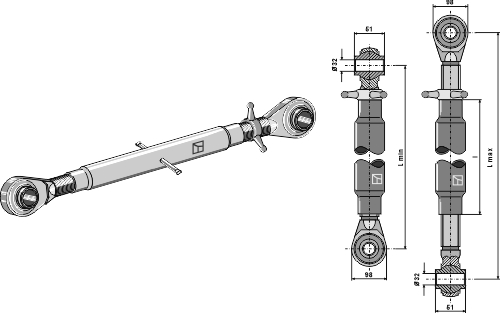 Top-link with hardened tie-rods M 40 x 3