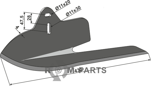 Angled wing share Lelievre - right fitting for Monosem 10100026