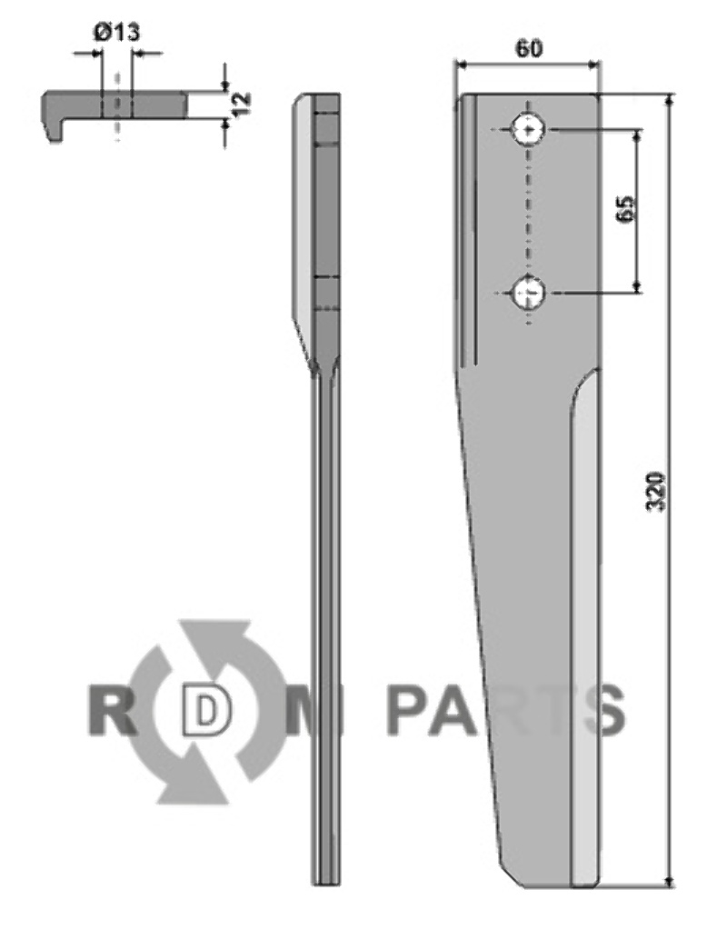 Tine for rotary harrows, left model fitting for Breviglieri 0032711 (T50 - T51)