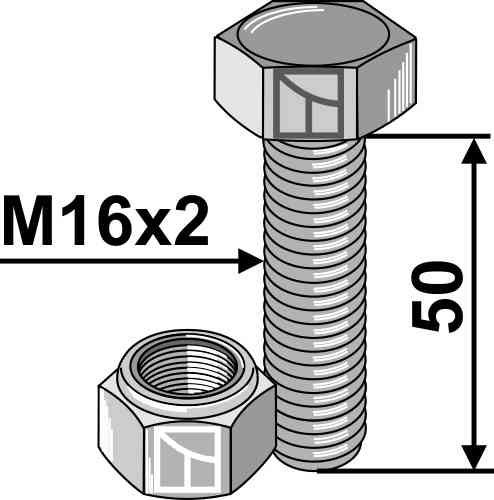 Schraube mit Sicherungsmutter - M16x2 - 10.9