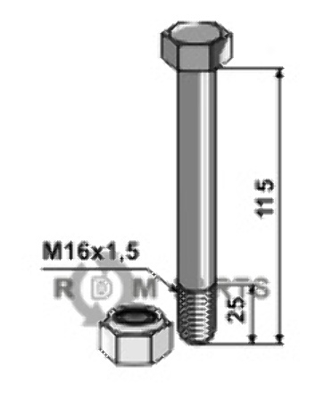 Bolt m16x1,5x115 - 8.8 m. låsemøtrik 63-16115