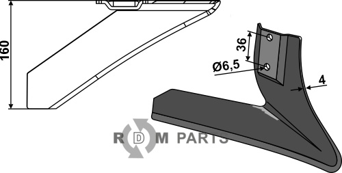 Angled wing share - right