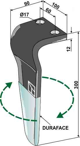 Tine for rotary harrows (duraface) - right model rh-52-der-dura
