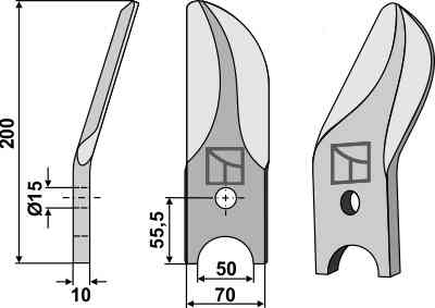 Divided rotary harrow-blade from boron steel, left fitting for Doublet-Record 99000 132