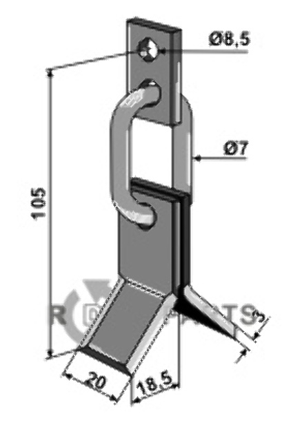 RDM Parts Y-Messer mit Kettenglied und Befestigungslasche geeignet für Carroy et Giraudon 02.EFM