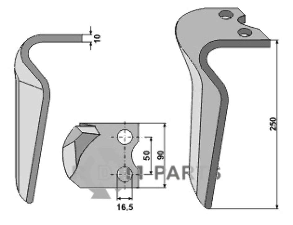 Tine for rotary harrows, right model fitting for Pegoraro 008075