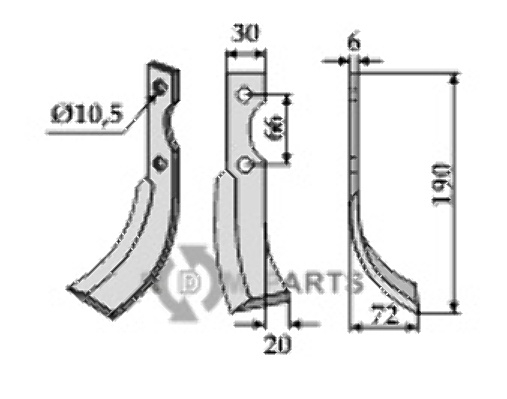 Blade, right model fitting for B.C.S. 42306