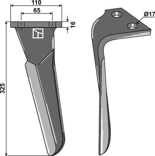 Tine for rotary harrows, left model fitting for Sulky 980145