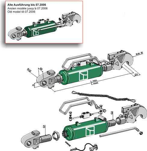 Hydraulischer Oberlenker mit Fanghaken und Gelenkkopf